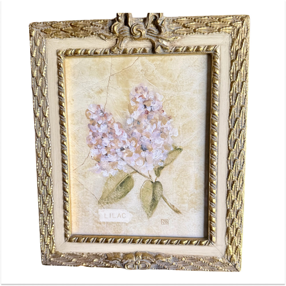 Cheri Blum Lilac on Cracked Linen Framed Art Print Gold Ornate Ribbon Bow Frame